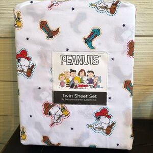 COWBOY Snoopy TWIN Sheet Set Berkshire Sheets PEANUTS Western Boots Stick Horse